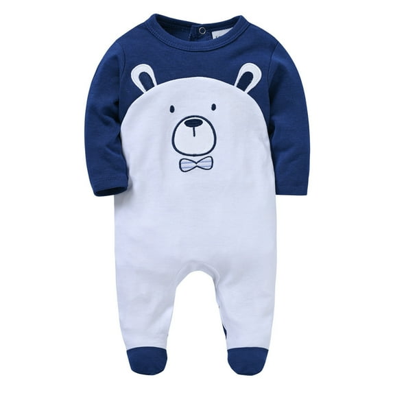 Zwiiyzr 0-1T Unisex Baby Girls Boys Long Sleeve Button Onesie Solid Newborn Footie One-Piece Infant Romper Jumpsuit Blue