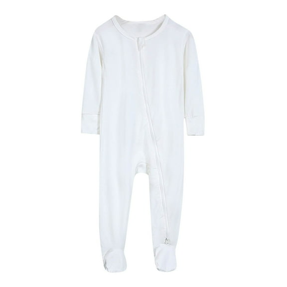 Zwiiyzr 0-2T Newborn Baby Boy Girl Romper Bodysuit Long Sleeve Footie Onesie Jumpsuit Cotton Pajamas Sleepwear Outfit Baby Clothes White