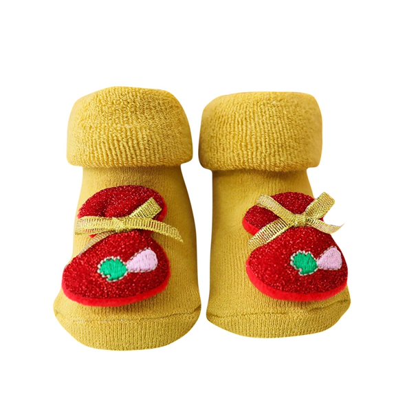 Zwiiyzr 2025 0-3T Baby Christmas Floor Ankle Non Slip Socks for Boy Girl Babies Infant Cotton Fuzzy Sock Gifts Yellow