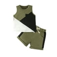 thumbnail image 1 of Zwiiyzr 0-3T Infant Baby Boy Summer Clothes Color Block Sleeveless Tank Tops & Shorts 2 Piece Toddler Cotton Outfits Olive Green, 1 of 8
