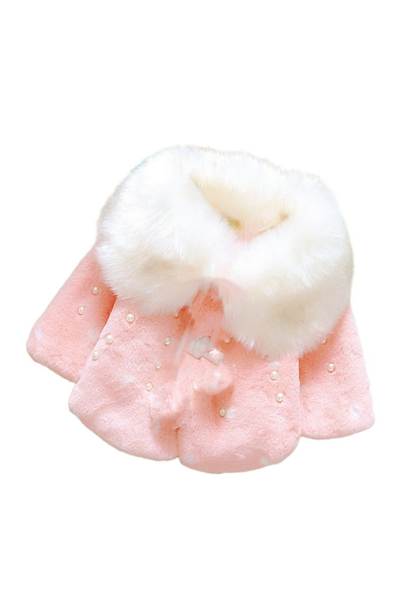 0-3T Infant Baby Girls Winter Faux Fur Cape Coat Thick Jacket Cute Furry Warm Cloak Outerwears Pink