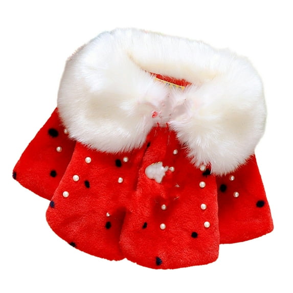 Zwiiyzr 0-3T Infant Baby Girls Winter Faux Fur Cape Coat Thick Jacket Cute Furry Warm Cloak Outerwears Red