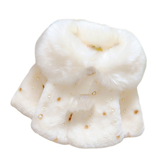 Zwiiyzr 0-3T Infant Baby Girls Winter Faux Fur Cape Coat Thick Jacket Cute Furry Warm Cloak Outerwears White