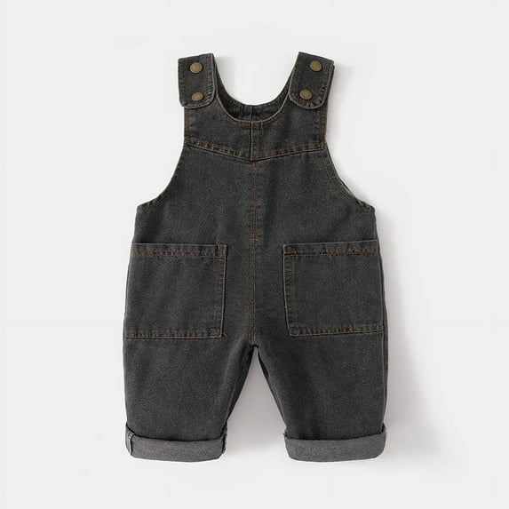 Zwiiyzr 0-3T Newborn Infant Baby Girls Boys Denim Overalls Sleeveless Straps Button Jeans Jumpsuit Unisex Baby Jeans Overalls Spring Fall Clothes Black