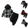thumbnail image 1 of Zwiiyzr 0-3T Toddler Baby Boy Girl Clothes Flannel Hooded Plaid Shirt and Long Pants Fall Winter Toddler Sweatsuit Red, 1 of 7