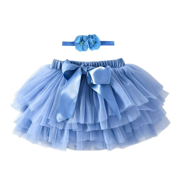 Zwiiyzr 2025 0-3T Toddler Infant Baby Girls Ballet Tulle Rainbow Tutu Skirt Dress Up with Colorful Hair Bows Navy