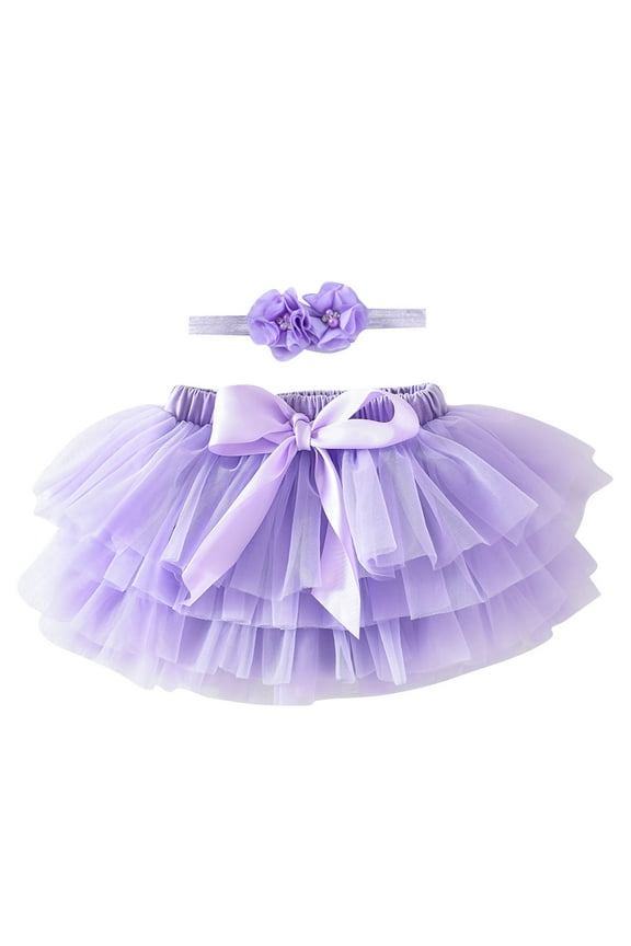 0-3T Toddler Infant Baby Girls Ballet Tulle Rainbow Tutu Skirt Dress Up with Colorful Hair Bows Purple