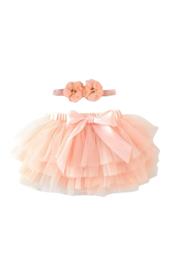 Zwiiyzr 0-3T Toddler Infant Baby Girls Ballet Tulle Rainbow Tutu Skirt Dress Up with Colorful Hair Bows Rose Gold