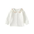 thumbnail image 1 of Zwiiyzr 0-4T Girls Long Sleeve Shirts Soft Cotton Girls' Solid Color Doll Collar Basic T-Shirts Toddlers Tees Yellow, 1 of 3