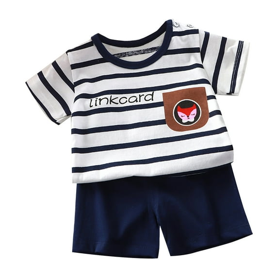 Zwiiyzr 0-6T Infant Toddler Baby Boy Clothes Summer Home Clothing Round Neck Short Sleeved Shorts Two-Piece Set Blue