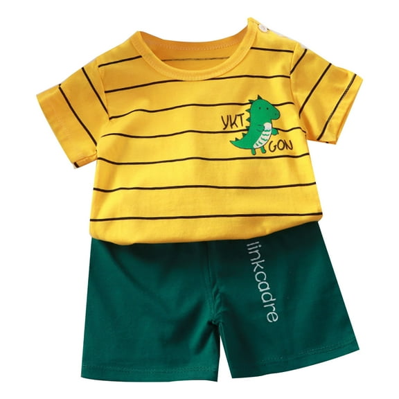 Zwiiyzr 0-6T Toddler Baby Boy Clothes Summer Home Clothing Round Neck Short Sleeved Shorts Two-Piece Set Yellow