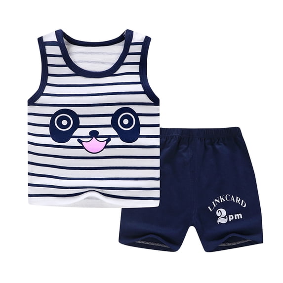 Zwiiyzr 0-6Y Baby Boy Summer Clothes Striped Sleeveless Tank Tops Vest T-Shirt + Casual Shorts Toddler Outfits Set Blue