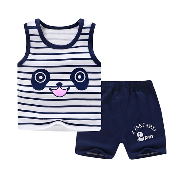 Zwiiyzr 0-6Y Baby Boy Summer Clothes Striped Sleeveless Tank Top Vest T-Shirt + Casual Shorts Toddler Outfit Set