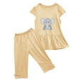 thumbnail image 1 of Zwiiyzr 1-10 Years Little & Big Girl Summer Outfits Cartoon Ruffle Short Sleeved Flutter Sleeve Elastic Waist Cropped Pants Daisy 2Pcs Clothing Set Khaki, 1 of 5