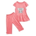 thumbnail image 1 of Zwiiyzr 1-10 Years Little & Big Girl Summer Outfits Cartoon Ruffle Short Sleeved Flutter Sleeve Elastic Waist Cropped Pants Daisy 2Pcs Clothing Set Pink, 1 of 5
