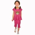 thumbnail image 1 of Zwiiyzr 1-10 Years Little & Big Girl Summer Outfits Cute Bear Ruffle Short Sleeved Flutter Sleeve Elastic Waist Cropped Pants Daisy 2Pcs Clothing Set Hot Pink, 1 of 4