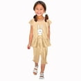 thumbnail image 1 of Zwiiyzr 1-10 Years Little & Big Girl Summer Outfits Cute Bunny Ruffle Short Sleeved Flutter Sleeve Elastic Waist Cropped Pants Daisy 2Pcs Clothing Set Khaki, 1 of 5