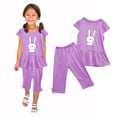 thumbnail image 1 of Zwiiyzr 1-10 Years Little & Big Girl Summer Outfits Cute Bunny Ruffle Short Sleeved Flutter Sleeve Elastic Waist Cropped Pants Daisy 2Pcs Clothing Set Purple, 1 of 2