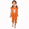 thumbnail image 1 of Zwiiyzr 1-10 Years Little & Big Girl Summer Outfits Cute Bunny Ruffle Short Sleeved Flutter Sleeve Elastic Waist Cropped Pants Daisy 2Pcs Clothing Set Orange, 1 of 6