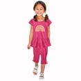 thumbnail image 1 of Zwiiyzr 1-10 Years Little & Big Girl Summer Outfits Cute Ruffle Short Sleeved Flutter Sleeve Elastic Waist Cropped Pants Daisy 2Pcs Clothing Set Hot Pink, 1 of 4