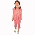thumbnail image 1 of Zwiiyzr 1-10 Years Little & Big Girl Summer Outfits Cute Ruffle Short Sleeved Flutter Sleeve Elastic Waist Cropped Pants Daisy 2Pcs Clothing Set Pink, 1 of 4