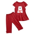 thumbnail image 1 of Zwiiyzr 1-10 Years Little & Big Girl Summer Outfits Cartoon Ruffle Short Sleeved Flutter Sleeve Elastic Waist Cropped Pants 2Pcs Clothing Set﻿, 1 of 4