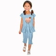 thumbnail image 1 of Zwiiyzr 1-10 Years Little & Big Girl Summer Outfits Heart Ruffle Short Sleeved Flutter Sleeve Elastic Waist Cropped Pants Daisy 2Pcs Clothing Set Blue, 1 of 5