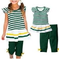 thumbnail image 1 of Zwiiyzr 2025 1-10 Years Little & Big Girl Summer Outfits Striped Short Sleeve Ruffle T Shirts & Capris Pants 2Pcs Clothing Set Green, 1 of 6