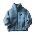 thumbnail image 1 of Zwiiyzr 1-10Y Boys and Girls Faux Shearling Jacket Trendy Solid Color Cute Plush Thick Keep Warm Zipper Outerwear Winter Coat Dark Blue, 1 of 2