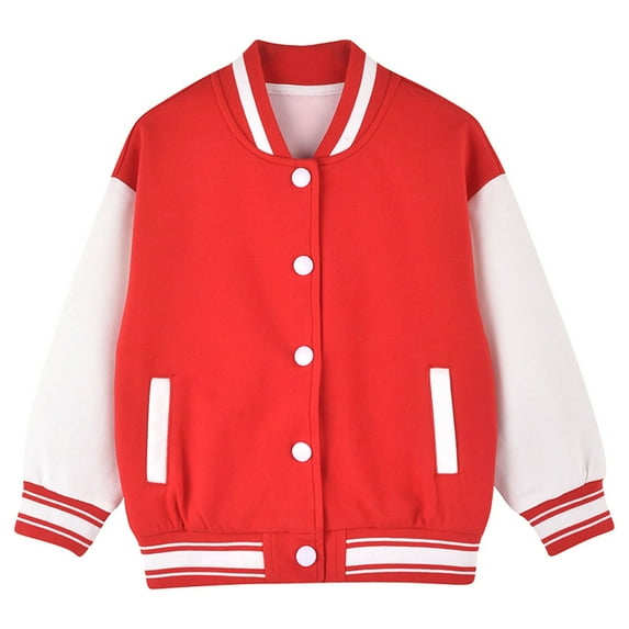 Zwiiyzr 1-10Y Kids Girls Boys Bomber Jackets Fashion Full Zipper Baseball Jacket Casual Sport Cardigan Sweatshirt Red