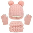 thumbnail image 1 of Zwiiyzr 1-11Y Kids 3 Pcs Winter Knit Beanie Hat Scarf and Gloves Set Thick Warm Ski Hat With Pompom for Girls Boys Pink, 1 of 5