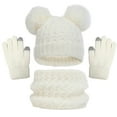 thumbnail image 1 of Zwiiyzr 1-11Y Kids 3 Pcs Winter Knit Beanie Hat Scarf and Gloves Set Thick Warm Ski Hat With Pompom for Girls Boys White, 1 of 5