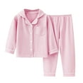 thumbnail image 1 of Zwiiyzr 1-12 Years Boys Girls Pajama Set Toddler Baby Kids Solid Color Button Down Long Sleeve Shirt + Long Pants Thin Velvet Home Wear Winter Clothes Suit Pink, 1 of 4