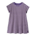thumbnail image 1 of Zwiiyzr 2025 1-12Y Girl's Summer T-Shirt Dress Striped Print Short Sleeve Cotton Round Neck Casual Dress Purple, 1 of 9