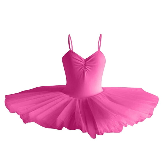 Zwiiyzr 2025 1-14 Years Girls Ballerina Clothes Dance Ruffle Sleeve Gymnastics Leotard Ballet Tutu Hot Pink