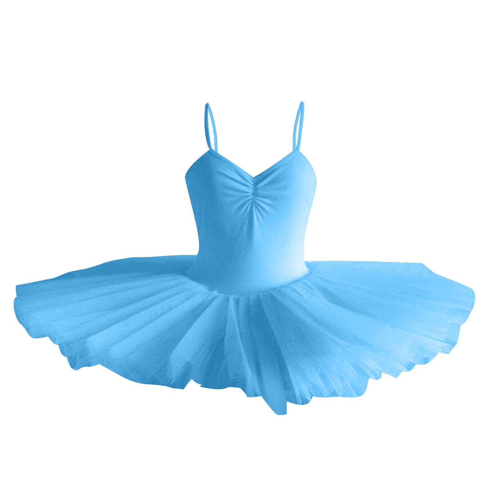 MISS POPULAR Girls' Ballet Leotard Dress With Sparkly Sequin Ruffles & Tutu - Light Blue, Size 4, 95% Polyester 5% Spandex