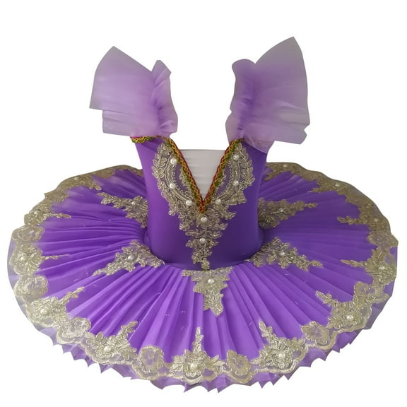 Zwiiyzr 2025 1-14 Years Girls Ballerina Clothes Dance Ruffle Sleeve Gymnastics Leotard Ballet Tutu Purple