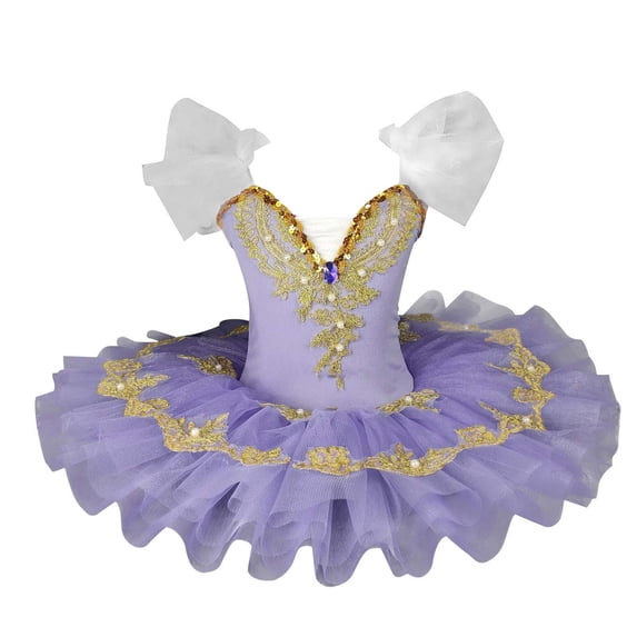Zwiiyzr 1-14Y Girls Ballet Dance Tutu Ruffle Sleeve Gymnastics Leotard with Skirt