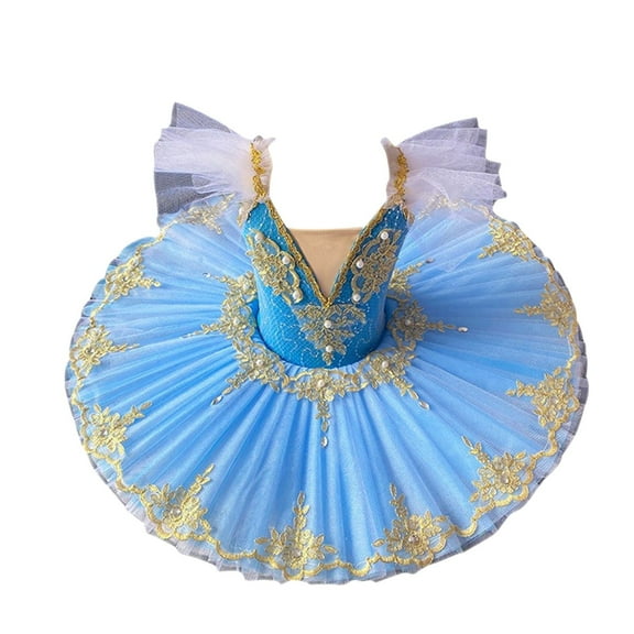 Zwiiyzr 2025 1-14Y Girls Ballerina Clothes Dance Tutu Floral Print Gymnastics Leotard Ballet Tutu Blue