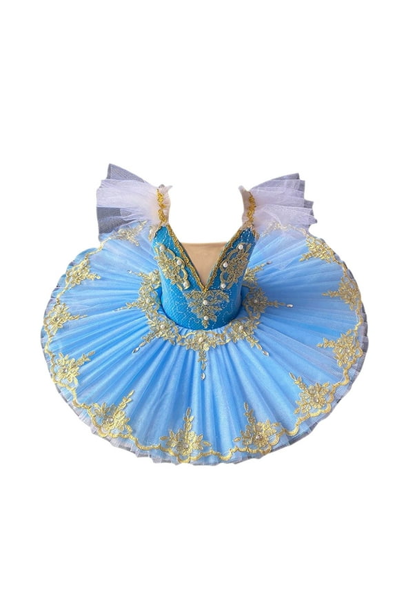 2025 1-14Y Girls Ballerina Clothes Dance Tutu Floral Print Gymnastics Leotard Ballet Tutu Blue