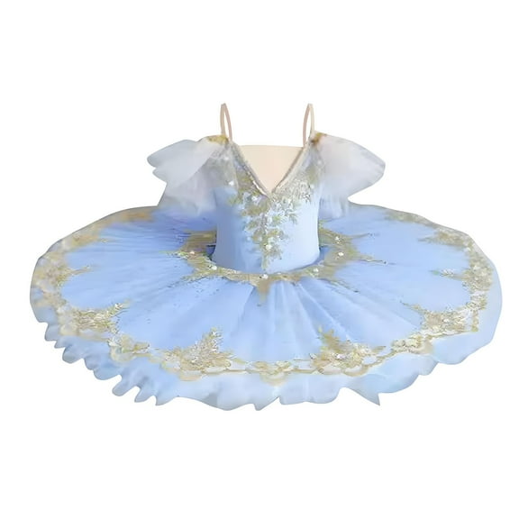 Zwiiyzr 2025 1-14Y Girls Ballerina Clothes Dance Tutu Floral Print Gymnastics Leotard Ballet Tutu Light Blue
