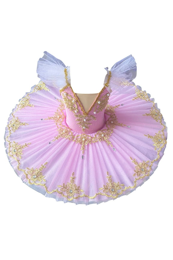 2025 1-14Y Girls Ballerina Clothes Dance Tutu Floral Print Gymnastics Leotard Ballet Tutu Pink