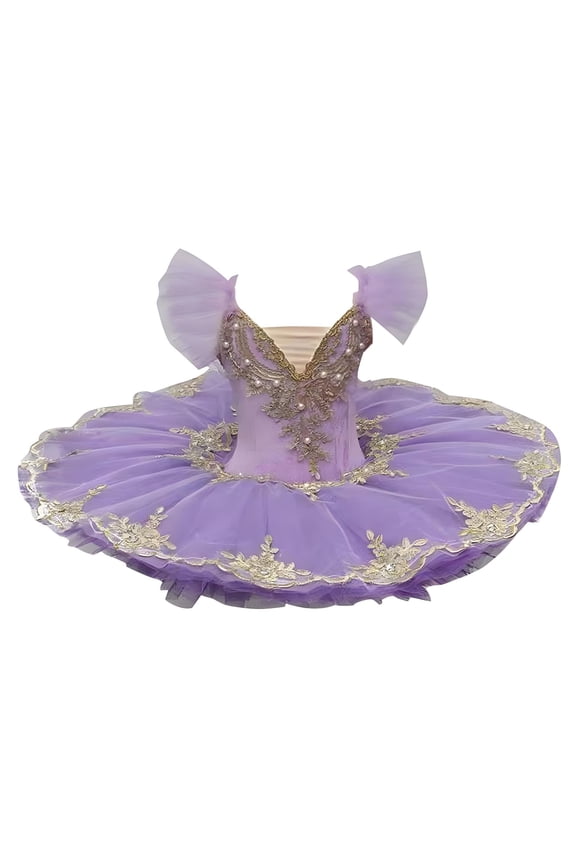 2025 1-14Y Girls Ballerina Clothes Dance Tutu Floral Print Gymnastics Leotard Ballet Tutu Purple