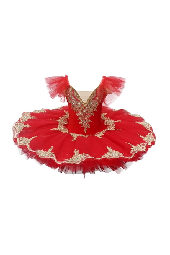 2025 1-14Y Girls Ballerina Clothes Dance Tutu Floral Print Gymnastics Leotard Ballet Tutu Red