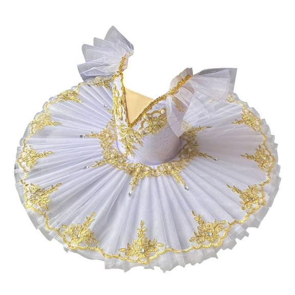 Zwiiyzr 2025 1-14Y Girls Ballerina Clothes Dance Tutu Floral Print Gymnastics Leotard Ballet Tutu White