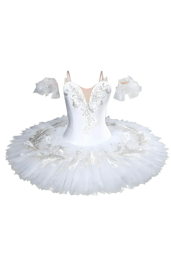 2025 1-14Y Girls Ballerina Clothes Dance Tutu Floral Print Gymnastics Leotard Ballet Tutu White