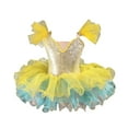 thumbnail image 1 of Zwiiyzr 2025 1-14Y Girls Ballerina Clothes Dance Tutu Ruffle Sleeve Floral Print Gymnastics Leotard Ballet Tutu Yellow, 1 of 4