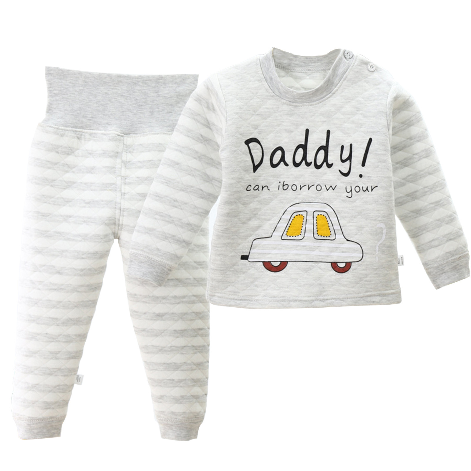 Zwiiyzr 2025 1-5T Boys and Girls Winter Thermal Underwear Set Three-Layer Quilted Outfits High-Waist Belly Protection Fleece Warm Thickened Fall Winter Clothes White