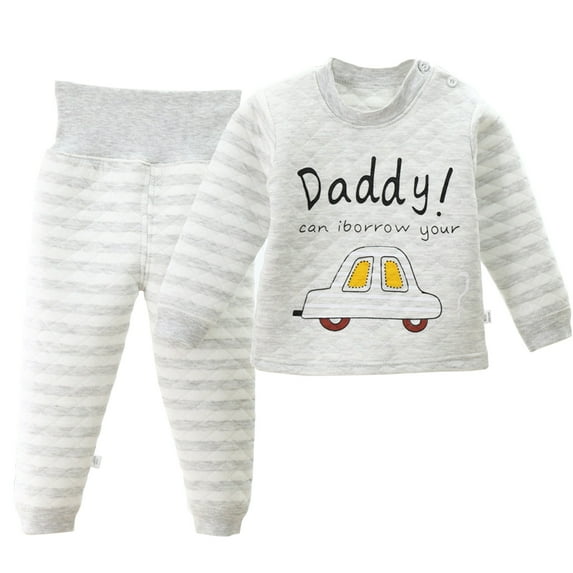 Zwiiyzr 1-5T Boys and Girls Winter Thermal Underwear Set Three-Layer Quilted Outfits High-Waist Belly Protection Fleece Warm Thickened Fall Winter Clothes White