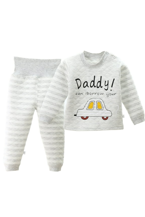 2025 1-5T Boys and Girls Winter Thermal Underwear Set Three-Layer Quilted Outfits High-Waist Belly Protection Fleece Warm Thickened Fall Winter Clothes White